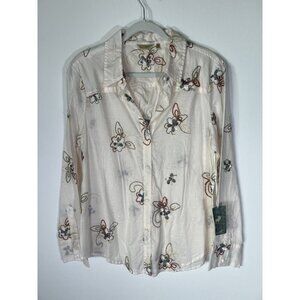 NEW True Grit cream floral embroidered western sheer equestrian blouse L